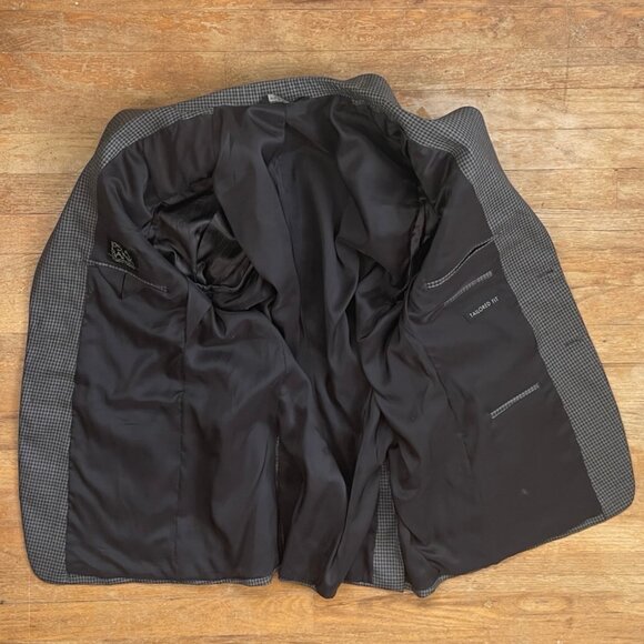 Vintage Mens Wool Blazer Size 42R Micro Plaid 1990s Sport Coat Suit Jacket Gray - Picture 5 of 5